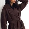 imageCHARTOU Women Faux Suede Leather Jacket Coat Oversized Button Down Long Sleeve Outwear Coat with BeltBrown