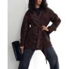 imageCHARTOU Women Faux Suede Leather Jacket Coat Oversized Button Down Long Sleeve Outwear Coat with BeltBrown
