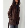 imageCHARTOU Women Faux Suede Leather Jacket Coat Oversized Button Down Long Sleeve Outwear Coat with BeltBrown