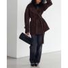 imageCHARTOU Women Faux Suede Leather Jacket Coat Oversized Button Down Long Sleeve Outwear Coat with BeltBrown