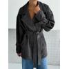 imageCHARTOU Women Faux Suede Leather Jacket Coat Oversized Button Down Long Sleeve Outwear Coat with BeltGrey