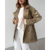 imageCHARTOU Women Faux Suede Leather Jacket Coat Oversized Button Down Long Sleeve Outwear Coat with BeltKhaki