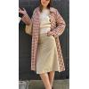 imageCHARTOU Women Long Plaid Trench Coat Fall Outfits Single Breast Gingham OvercoatRed