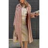 imageCHARTOU Women Long Plaid Trench Coat Fall Outfits Single Breast Gingham OvercoatRed