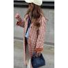 imageCHARTOU Women Long Plaid Trench Coat Fall Outfits Single Breast Gingham OvercoatRed
