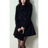 imageCHARTOU Women Long Winter Wool Pea Coat Irregular Lapel Collar Cinched Waist Dressy Trench PeacoatsBlack