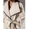 imageCHARTOU Women Long Winter Wool Pea Coat Warm Color Contrast Double Breast Outwear Belted Trench OvercoatWhite