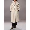 imageCHARTOU Women Long Winter Wool Pea Coat Warm Color Contrast Double Breast Outwear Belted Trench OvercoatWhite
