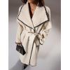 imageCHARTOU Women Long Winter Wool Pea Coat Warm Color Contrast Double Breast Outwear Belted Trench OvercoatWhite