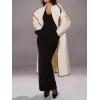 imageCHARTOU Women Long Winter Wool Pea Coat Warm Color Contrast Double Breast Outwear Belted Trench OvercoatWhite