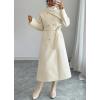 imageCHARTOU Women Long Wool Pea Coat Winter Warm Asymmetric Lapel Double Breasted Outwear Overcoat with BeltBeige