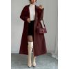 imageCHARTOU Women Long Wool Pea Coat Winter Warm Asymmetric Lapel Double Breasted Outwear Overcoat with BeltWine Red