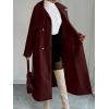 imageCHARTOU Women Long Wool Pea Coat Winter Warm Asymmetric Lapel Double Breasted Outwear Overcoat with BeltWine Red