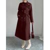 imageCHARTOU Women Long Wool Pea Coat Winter Warm Asymmetric Lapel Double Breasted Outwear Overcoat with BeltWine Red