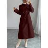 imageCHARTOU Women Long Wool Pea Coat Winter Warm Asymmetric Lapel Double Breasted Outwear Overcoat with BeltWine Red