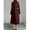imageCHARTOU Women Long Wool Pea Coat Winter Warm Asymmetric Lapel Double Breasted Outwear Overcoat with BeltWine Red