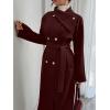 imageCHARTOU Women Long Wool Pea Coat Winter Warm Asymmetric Lapel Double Breasted Outwear Overcoat with BeltWine Red