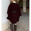 imageCHARTOU Women Winter Wool Poncho Pea Coat V Neck Batwing Sleeve Cape Cloak Trench Overcoat with BeltWine Red