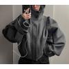 imageCHARTOU Women Wool Cropped Pea Coat Jacket Winter Stand Collar Zip Up Batwing Long Sleeve OvercoatGrey