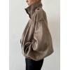 imageCHARTOU Women Wool Cropped Pea Coat Jacket Winter Stand Collar Zip Up Batwing Long Sleeve OvercoatKhaki