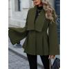 imageCHARTOU Women Wool Pea Coat Jacket Fall Winter Lapel Flared Long Sleeve Pleated Outwear Trench OvercoatArmy Green