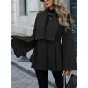 imageCHARTOU Women Wool Pea Coat Jacket Fall Winter Lapel Flared Long Sleeve Pleated Outwear Trench OvercoatBlack