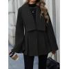 imageCHARTOU Women Wool Pea Coat Jacket Fall Winter Lapel Flared Long Sleeve Pleated Outwear Trench OvercoatBlack