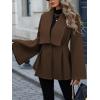 imageCHARTOU Women Wool Pea Coat Jacket Fall Winter Lapel Flared Long Sleeve Pleated Outwear Trench OvercoatDark Brown