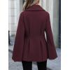 imageCHARTOU Women Wool Pea Coat Jacket Fall Winter Lapel Flared Long Sleeve Pleated Outwear Trench OvercoatWine Red