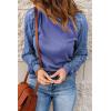 imageCHARTOU Womens Causal Round Neck Waffle Knit Raglan Sleeve Lace Patchwork Pullover TShirtBlue