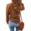 imageCHARTOU Womens Causal Round Neck Waffle Knit Raglan Sleeve Lace Patchwork Pullover TShirtBrown