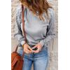 imageCHARTOU Womens Causal Round Neck Waffle Knit Raglan Sleeve Lace Patchwork Pullover TShirtGrey