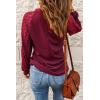 imageCHARTOU Womens Causal Round Neck Waffle Knit Raglan Sleeve Lace Patchwork Pullover TShirtWine