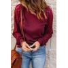 imageCHARTOU Womens Causal Round Neck Waffle Knit Raglan Sleeve Lace Patchwork Pullover TShirtWine