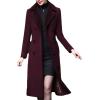 imageCHARTOU Womens Slim Fur Collar Double Breasted Long Wool Blend Coat Pea CoatBurgundy