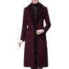 imageCHARTOU Womens Slim Fur Collar Double Breasted Long Wool Blend Coat Pea CoatBurgundy