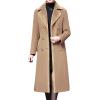 imageCHARTOU Womens Slim Fur Collar Double Breasted Long Wool Blend Coat Pea CoatCamel