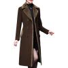 imageCHARTOU Womens Slim Fur Collar Double Breasted Long Wool Blend Coat Pea CoatCoffee