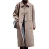 imageCHARTOU Women Long Pea Coat Winter Wool Trench Jacket Vintage Horn Buckle Overcoat with PocketsTea Brown