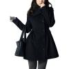 imageCHARTOU Women Long Winter Wool Pea Coat Irregular Lapel Collar Cinched Waist Dressy Trench PeacoatsBlack