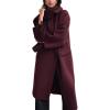 imageCHARTOU Women Long Wool Pea Coat Fall Winter Lapel Double Breasted Midi Trench Overcoat with ScarfRed