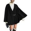 imageCHARTOU Women Winter Wool Poncho Pea Coat V Neck Batwing Sleeve Cape Cloak Trench Overcoat with BeltBlack