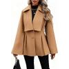 imageCHARTOU Women Wool Pea Coat Jacket Fall Winter Lapel Flared Long Sleeve Pleated Outwear Trench OvercoatCamel