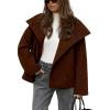 imageCHARTOU Womens Fall Thicken Tweed Jacket Double Breasted Lapel Collar Overcoat Wool Cropped Coffee PeacoatCoffee