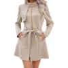 imageCHARTOU Womens Stand Collar Dress Coat Winter Zip Up Belted Cinched A Line Light Wool Trench PeacoatApricot