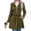 imageCHARTOU Womens Stand Collar Dress Coat Winter Zip Up Belted Cinched A Line Light Wool Trench PeacoatArmy