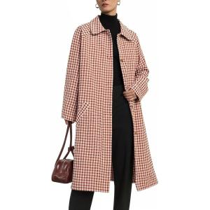 imageCHARTOU Women Long Plaid Trench Coat Fall Outfits Single Breast Gingham OvercoatRed