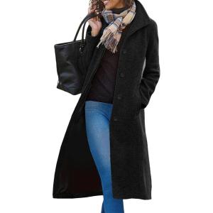 imageCHARTOU Women Long Winter Wool Coats Casual Slim Fit Woolen Trench Pea Coat OvercoatBlack
