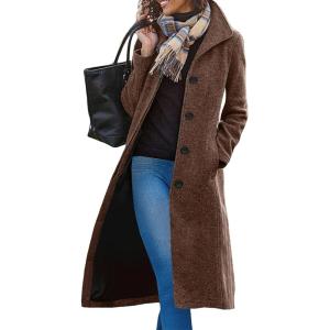 imageCHARTOU Women Long Winter Wool Coats Casual Slim Fit Woolen Trench Pea Coat OvercoatBrown