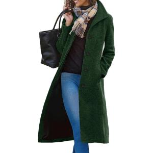 imageCHARTOU Women Long Winter Wool Coats Casual Slim Fit Woolen Trench Pea Coat OvercoatGreen